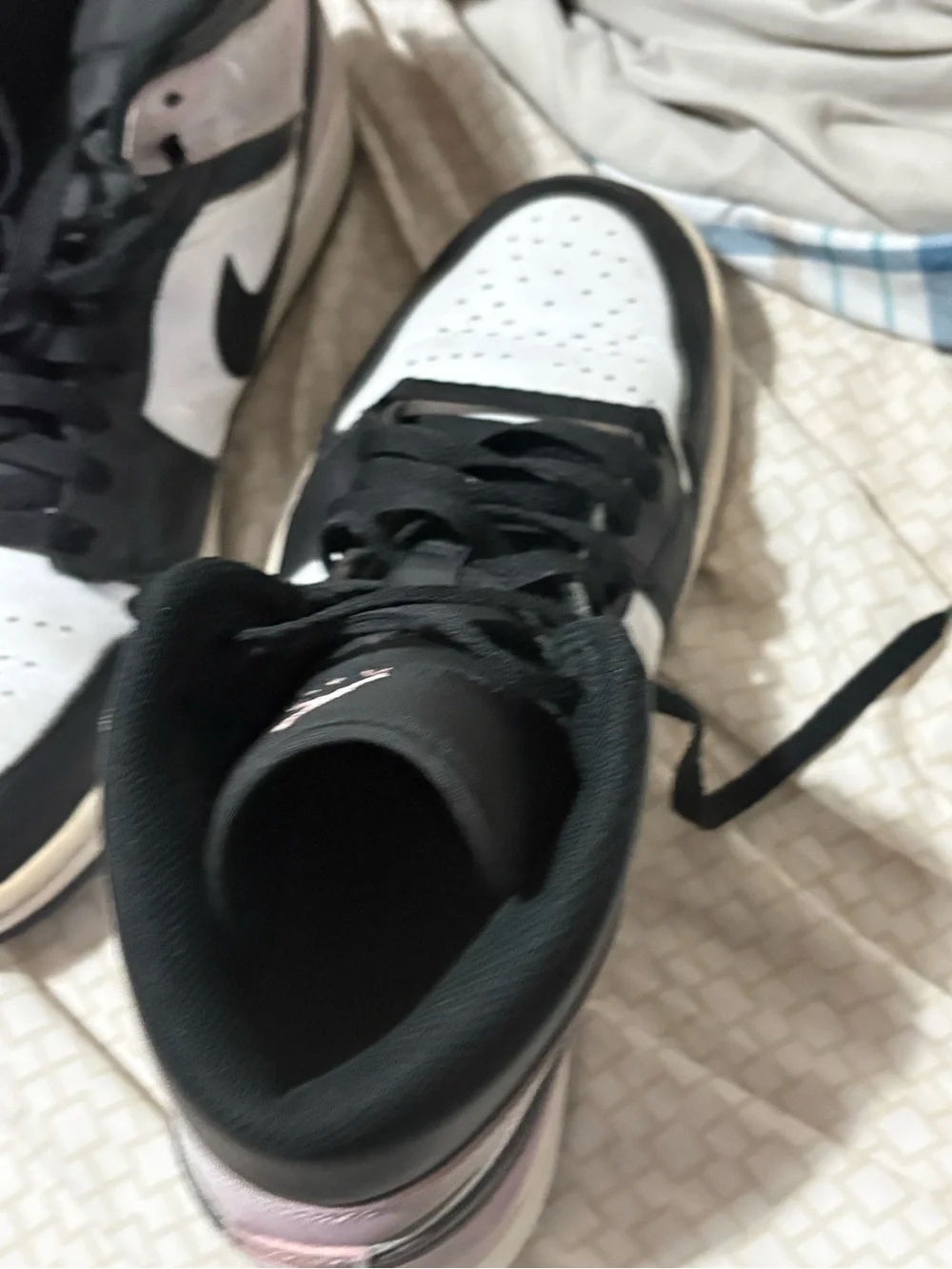 Jordan 1 Mid Women's Black White Pink Tie-Dye Sneakers
